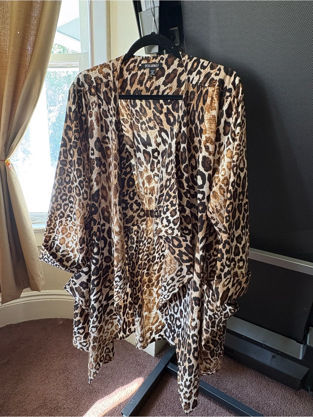Roz & Ali Leopard Print Open Front Blazer/Kimono - Brown, Black, Cream